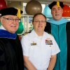 Capt. Monte Aslhiman with Chancellor Franki Gornick and Vice Chancellor Stu Van Horn.